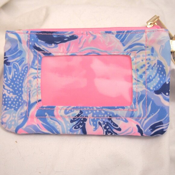 Lilly Pulitzer Pink Gold & Blue Zip Card Case Keychain Coin Pouch, ID Holder - Picture 4 of 8